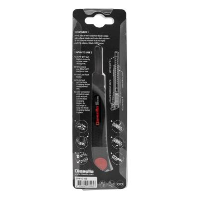 Kniv med 9 mm sort-oxideret knivblad og automatisk lås